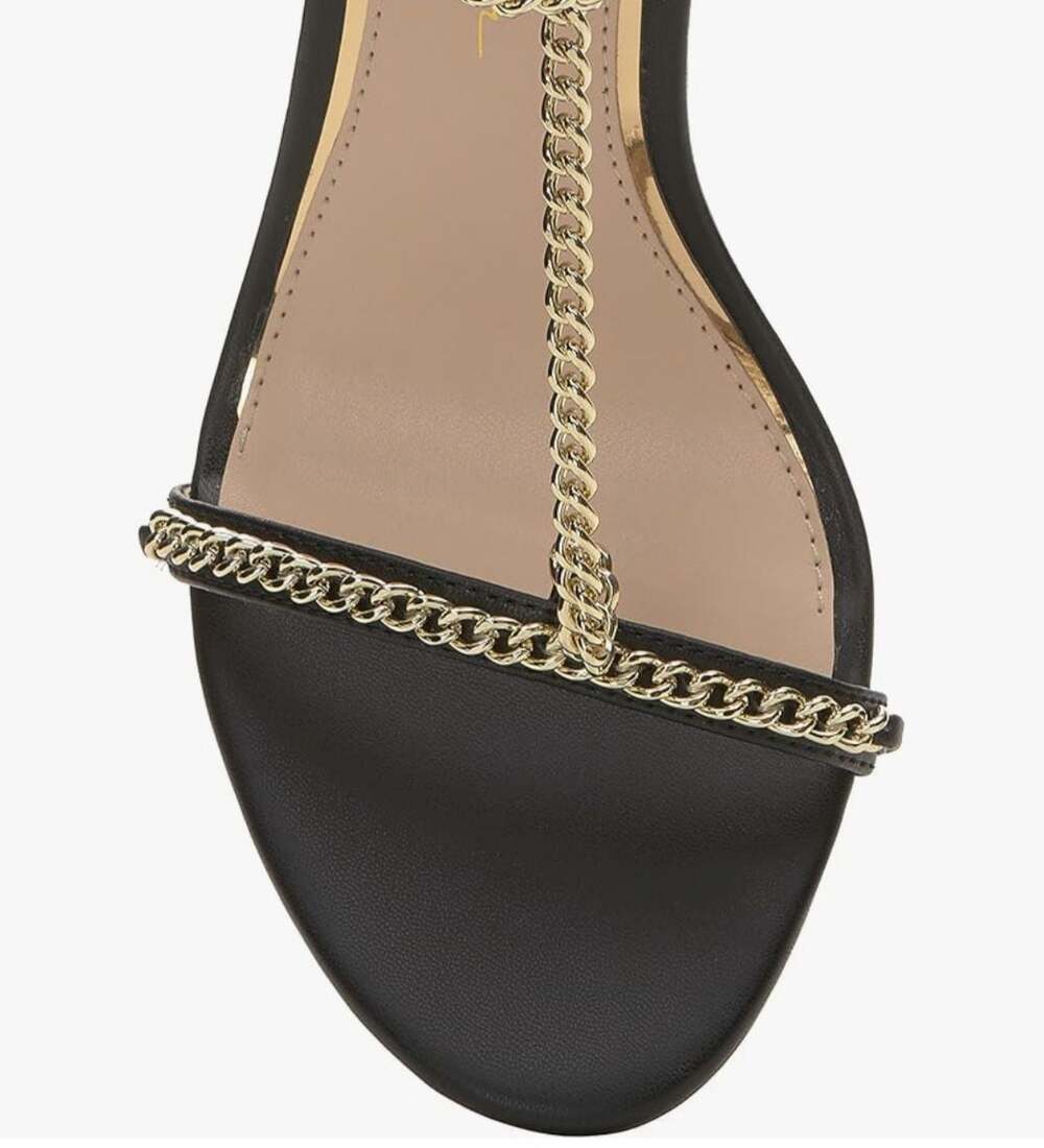 Jessica Simpson Qiven Chain T-Strap Dress Sandals,Black/Gold,9.5 - Picture 6 of 16